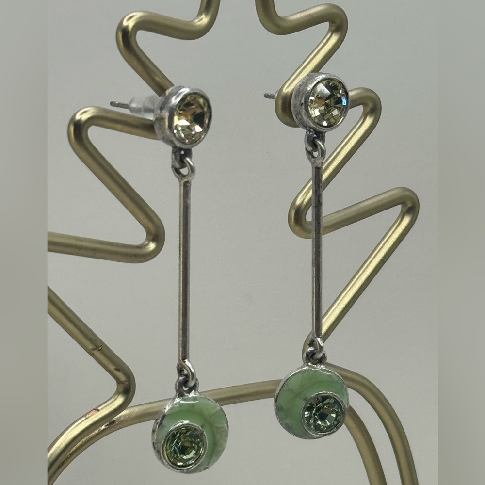 Pilgrim long antiqued Silver and Green Drop Earrings